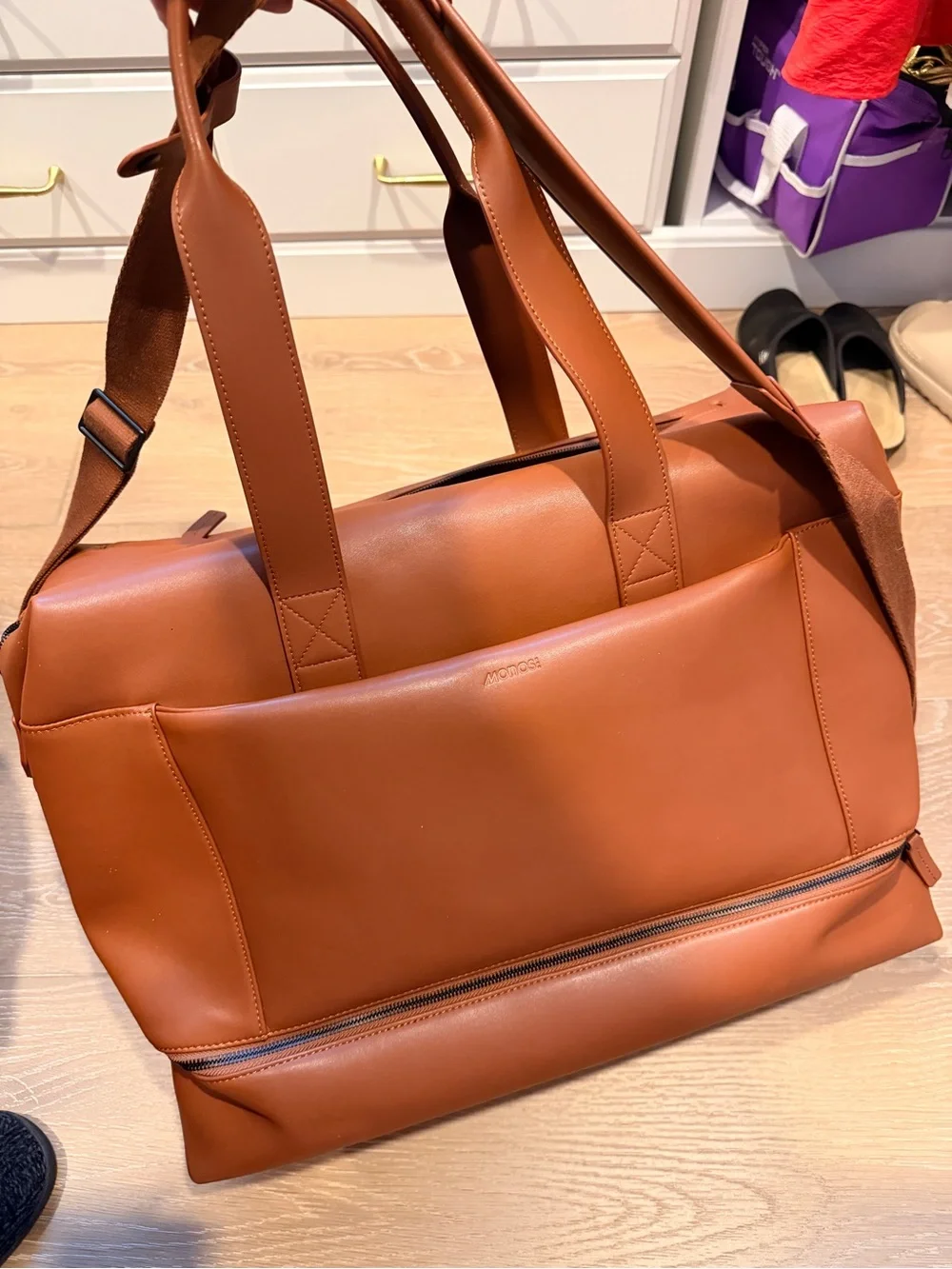 Leather Duffel Bag - Brown - Unknown Brand